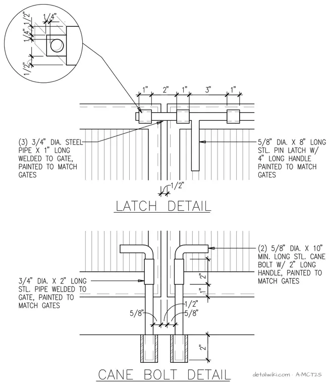 A-MCT2S — Latch Detail", "bbox": [954, 256, 973, 429], "label": "title": "Trash Enclosure Gate Latches
