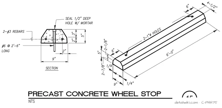 C-PHH75 — Precast Concrete Wheel Stop