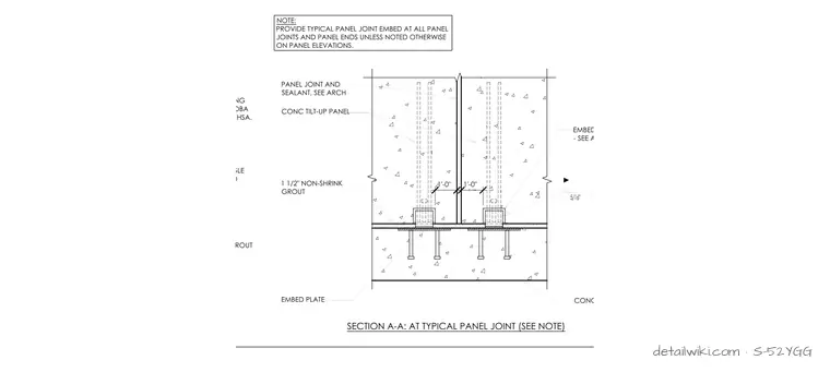 S-52YGG — Section A-A: At Typical Panel Joint / At Typical Intermediate Connection