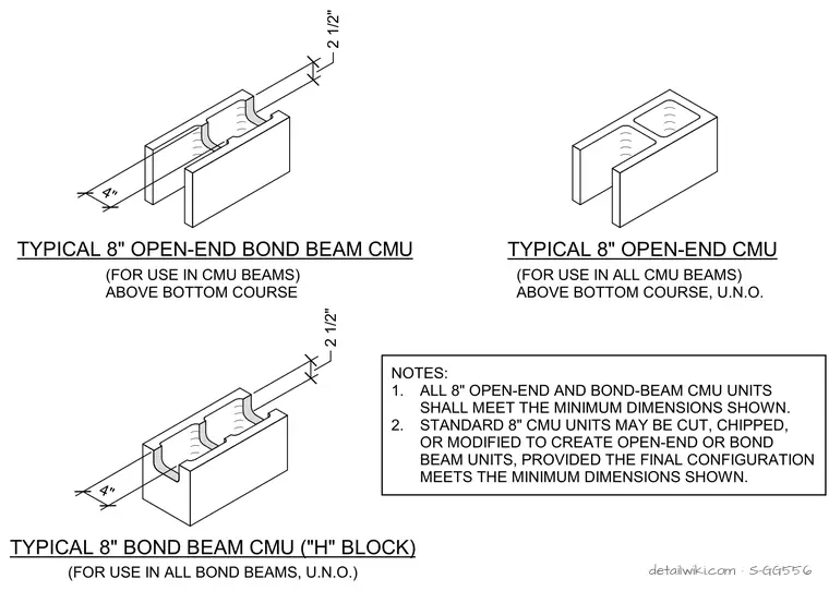 S-GG556 — Typical 8" Open-End Bond Beam Cmu